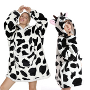Cow Design Family Hoodie Sherpa Blanket
