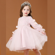 Floral Embroidery and Ruffle Puff Sleeves Princess Dress
