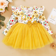 Floral Print Butterfly Long Sleeves Baby Girl Dress