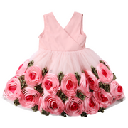 Floral Shaped Ribbon Tiered Girl Formal Party Dress