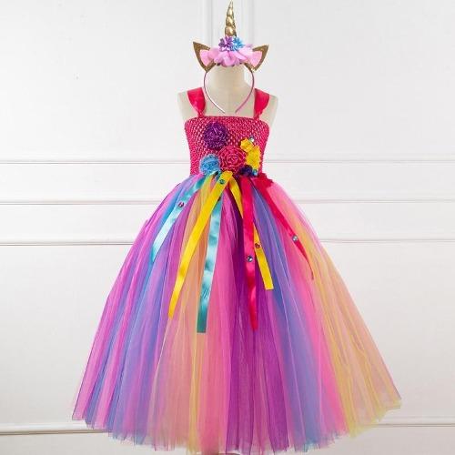 Crochet Top Floral Long Tutu Dress, Red / 9 Crochet Top Floral Long Tutu Dress, Red / 9