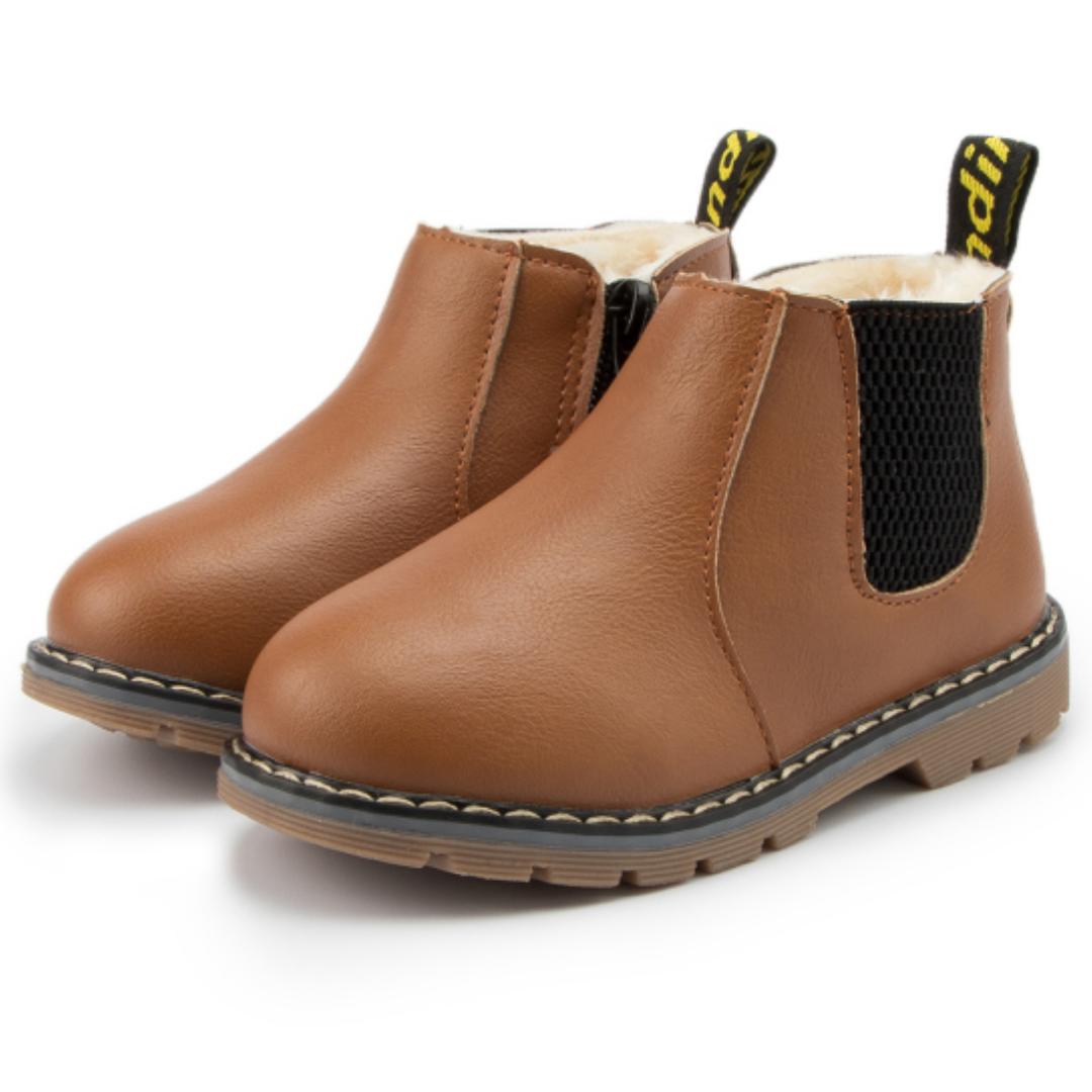 Side Zipper Non Slip Rubber Sole Kids Leather Winter Shoes 1lovebaby