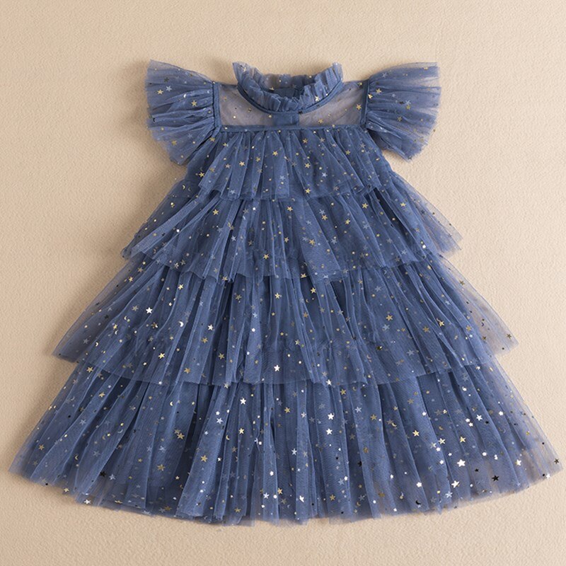 Star Splash Layering Mesh Girl Casual Birthday Dress, 7 / Black/Light Pink Star Splash Layering Mesh Girl Casual Birthday Dress, 7 / Black/Light Pink