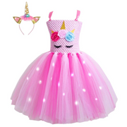 Glowing LED Light Unicorn Girls Party Tulle Dress