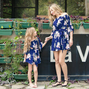 Mommy and Daughter Matching Clothes Floral Printed Mini Dress