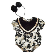 Baby Collar Black Leafy Prints Siblings Matching Outfit