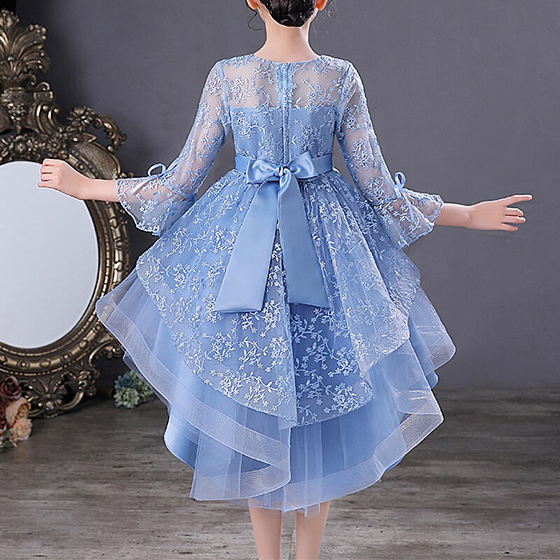 princess theme birthday dress Girl Princess Dress Children Large Fluffy Skirt Elegant Retro Puff Sleeve Birthday Party Dress, Green / 7-8 Years (140cm)