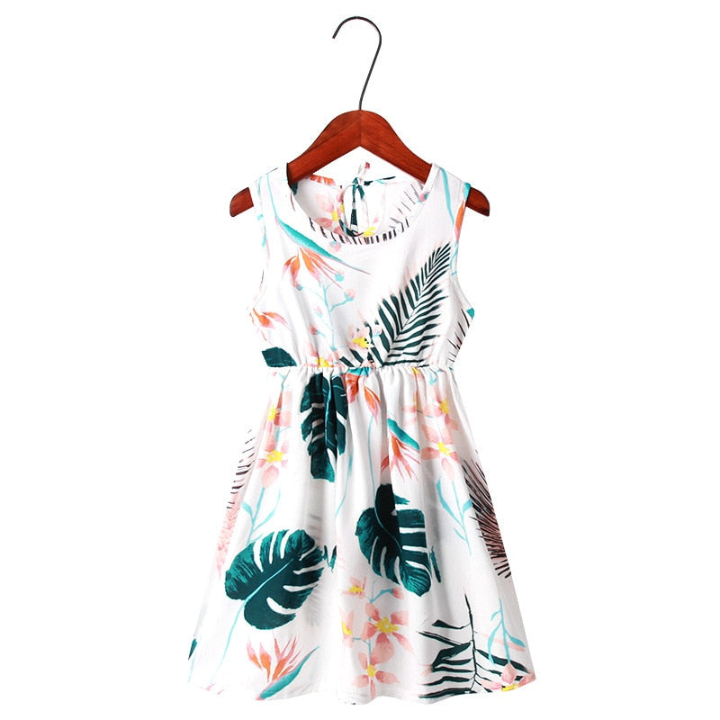 Hawaiian Floral Design Girl Summer Sun Dress, 4 / White/Black Hawaiian Floral Design Girl Summer Sun Dress, 4 / White/Black