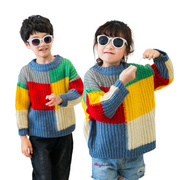 Rainbow Checkered Family Matching Knitted Sweater