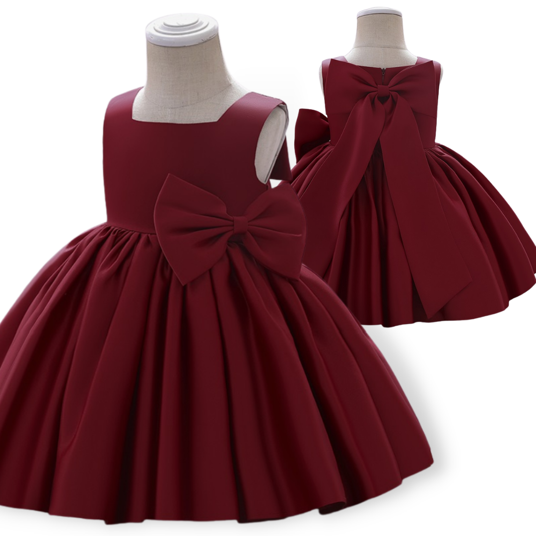 ₪234-2023 New Childrens Evening Gown Bow Design Spanish Vintage Girls  Birthday Baptism Party Christmas Red Dresses For Eid A-Description