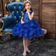 Elegant Blue Floral Petal Wave Princess Party Dress