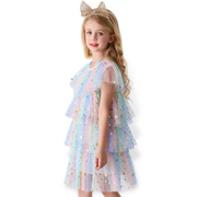 Star Splash Layering Mesh Girl Casual Birthday Dress