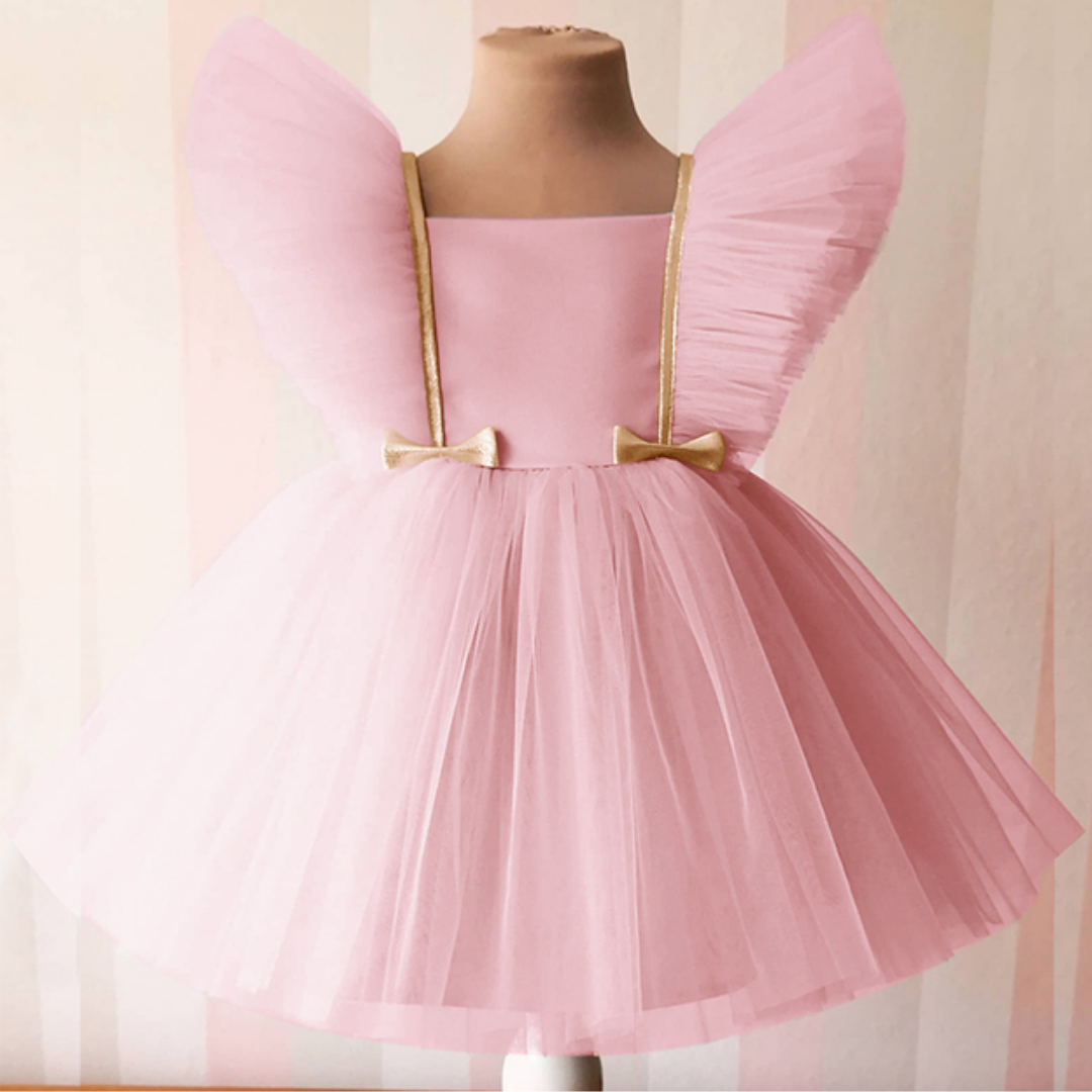 Plain Puffy Mesh Sleeves Baby Girl Formal Party Dress, Pink / 12M Plain Puffy Mesh Sleeves Baby Girl Formal Party Dress, Pink / 12M