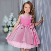 Shiny Glittery Bow Accent Sleeveless Princess Party Dress