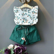 Frilly Flower Top With Green Shorts