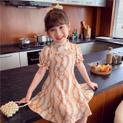 Puff Sleeves Floral Print Qipao Style Princess Casual Dress