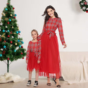 Plaid Long Sleeve Mommy and Daughter Matching Dress