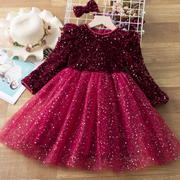 Long Sleeves Sequin Top Glimmering Princess Party Dress