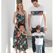 Flower Print Mother Father Kids Matching Outfits