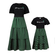 Fashion Mother Daughter Matching Outfits Letter Printed Shirt And Polka Dot Skirt