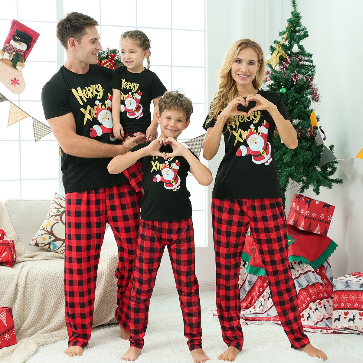 Family Matching Pajamas Set Short Sleeve Tops And Long Pants – 1lovebaby