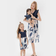 Family Matching Dress Flower Pattern Ruffle Sleeve For Mother Daughter Dress