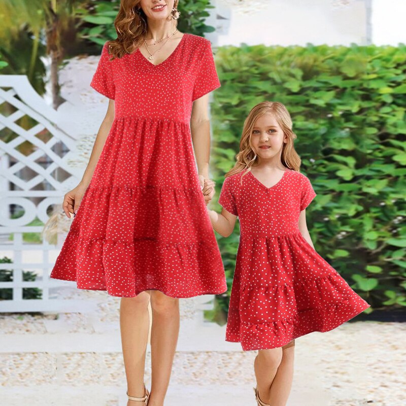 Short Sleeve Dress for Mother Daughter Matching Clothes Casual V Neck, Girl 8-9T Short Sleeve Dress for Mother Daughter Matching Clothes Casual V Neck, Girl 8-9T