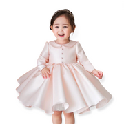 Baby Collar Long Sleeves Fashion Christening Silk Dress