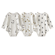 3 Pcs Bundle Pattern Print Soft Cotton Infant Long Sleeves Onesies