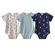 3 Pcs Bundle Pattern Print Soft Cotton Infant Short Sleeves Onesies