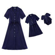 Cotton Dress Turn-down Collar Shirt Family Matching Outfits