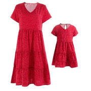 Short Sleeve Dress For Mother Daughter Matching Clothes Casual V Neck