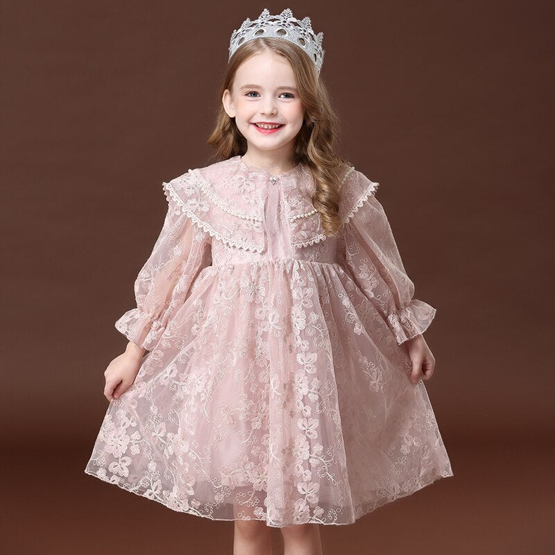 Embroidered Rose Pattern Puff Sleeves Princess Dress, Light Pink / 6 Embroidered Rose Pattern Puff Sleeves Princess Dress, Light Pink / 6