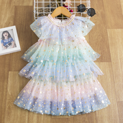 Star Splash Layering Mesh Girl Casual Birthday Dress