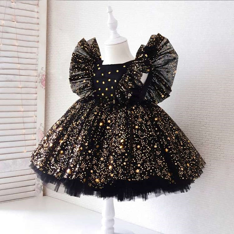 Plain Puffy Mesh Sleeves Baby Girl Formal Party Dress, Black/Yellow / 18M Plain Puffy Mesh Sleeves Baby Girl Formal Party Dress, Black/Yellow / 18M