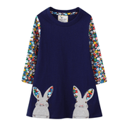 Twin Rabbits and Floral Long Sleeve Top Dress