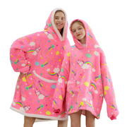 Unicorn Design Family Hoodie Sherpa Blanket