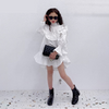 Solid Side Ruffle Ruched Cuff Dress