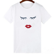 Eye Lashes and Red Lips Print Mommy and Me Matching T-Shirt