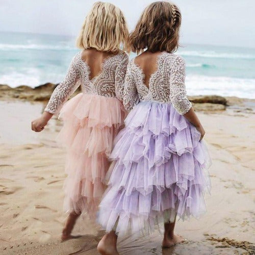Backless Ruffle Lace Dress Girls, Purple / 4T Backless Ruffle Lace Dress Girls, Purple / 4T