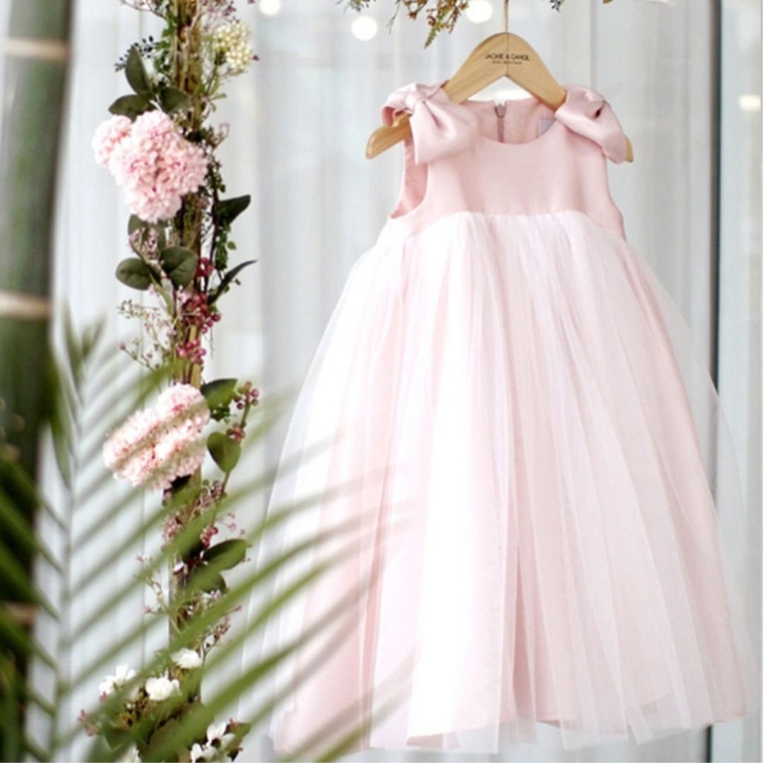 Vintage Bow Sleeveless Pink Girls Party Dress, 2T / Pink