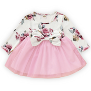 Vintage Rose and Bow Design Long Sleeves Baby Girl Dress