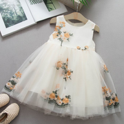 Floral Embroidered Pattern Sleeveless Princess Casual Dress