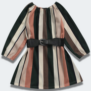 Pattern Design Long Sleeves Girls Fashion Dress with Belt