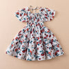 Girls Summer Red Floral Short Sleeve Casual Dress