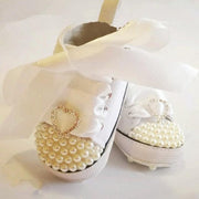 White Lace Pearls Baby Shoes